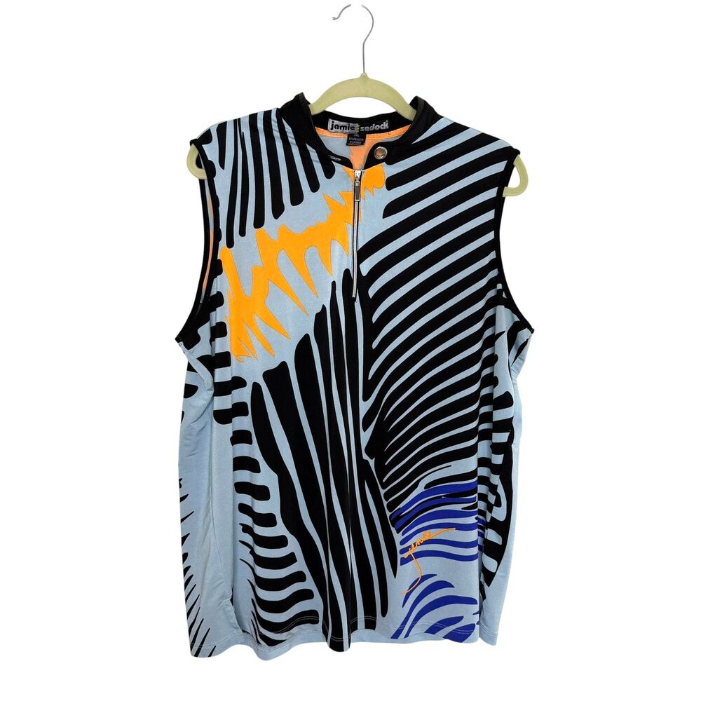 Jamie Sadock Golf Top Shirt Blouse 1/4 Zip Mock Sleeveless Abstract XXL